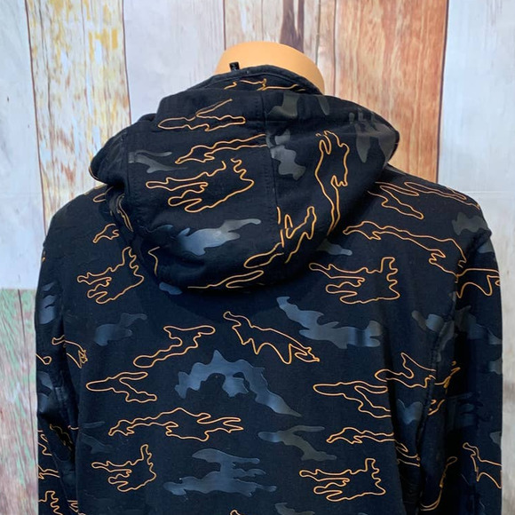Daniel Won Large Rubber Black Orange Camo Micro Terry 1/4 Zip Hoodie Jacket - Picture 5 of 6